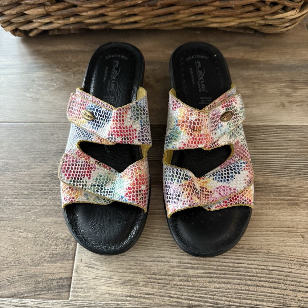 Flexus Women’s Multicolor Leather Comfort Slide Sandals Size 37 EU / 6.5 US